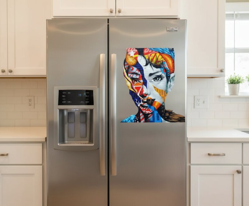 Œuvre d'art repositionnable sur réfrigérateur micro-ventouses